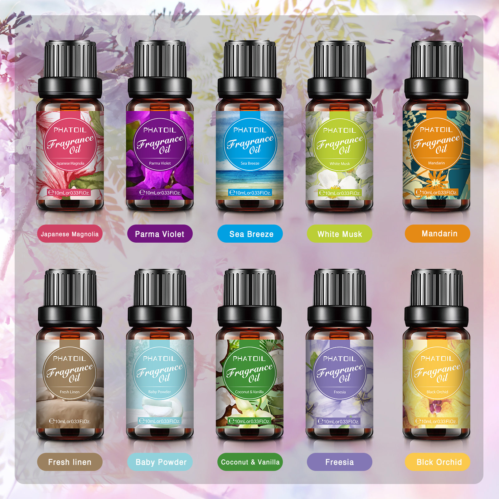 Private Label 0.33Oz 10ML Floral Perfume Fragrance Oils OEM For Candle Making Aroma Diffuser