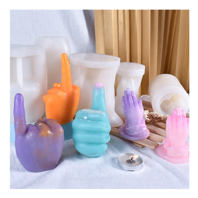 DLW012 Diy Peace Sign Hand Gesture Victory Silicone Mold Middle Finger Sculpture Candle Art Design Hand Candle Mold