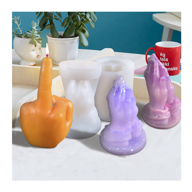 DLW012 Diy Peace Sign Hand Gesture Victory Silicone Mold Middle Finger Sculpture Candle Art Design Hand Candle Mold