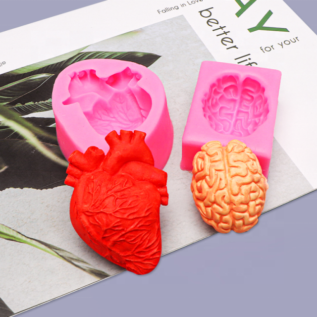 DLW126-4 Wholesale Halloween Series Fondant Silicone Mold Brain Heart Human Organ Mold Aromatherapy Plaster Candle Ornaments