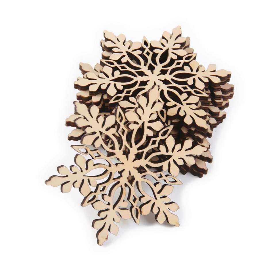 10pcs Merry Christmas Tree Hanging White Snowflake Ornaments Decoration Christmas Holiday Party Home Decor (Wood Color)