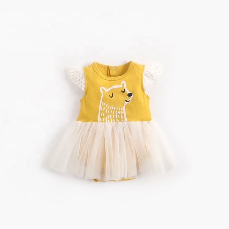 hot sale shortsleeve animal kid lace tutu dress baby romper for girls