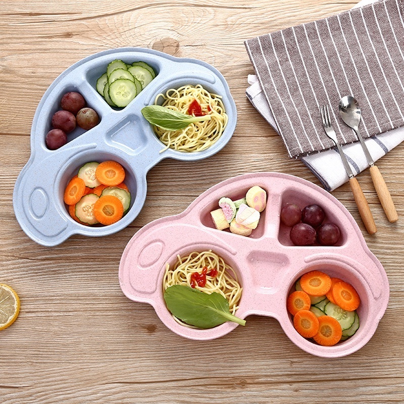 Baby Solid Feeding Kids Plate Lovely Cartoon Car Style Baby Food 4 Section Table Tray Children Divided Dinner Dish