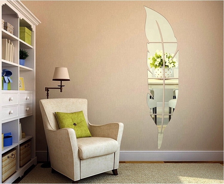 DIY home decoration large feather mirror wall sticker acrylic wall sticker