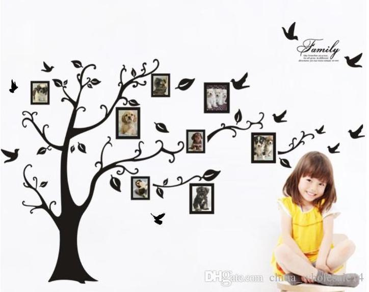 Large 180*250cm Black 3D DIY Photo Tree PVC Wall Decals/Adhesive Family Wall Stickers Mural Art Home Decor