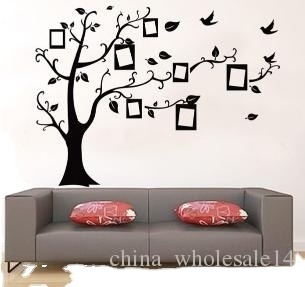 Large 180*250cm Black 3D DIY Photo Tree PVC Wall Decals/Adhesive Family Wall Stickers Mural Art Home Decor