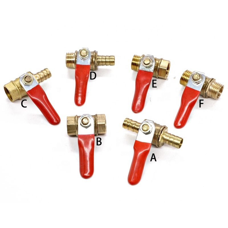 Brass Water Oil Air Gas Fuel Line Shutoff Ball Valve Pipe Fittings Pneumatic Connector Controller Handle 6-12MM Hose Barb Inline