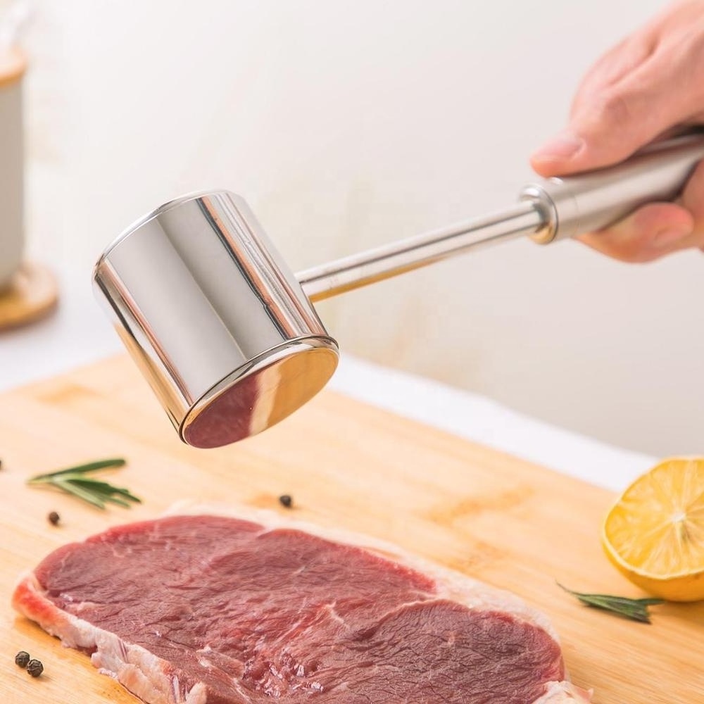 304 Stainless Steel Long Handle Meat Hammer Meat Tenderizer Pounder Beef Chicken Steak Hammer Burger Press Kitchen Gadgets