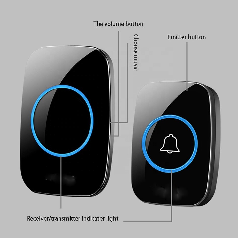 Home Security Welcome Wireless Doorbell Smart Chimes Door Bell Alarm LED Light 32 Songs With Waterproof Touch Button Door Bell