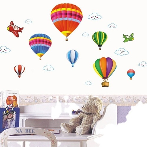 Removable Vinyl Wall Stickers,DIY Cartoon Airplane and Hot Air Balloons Home Decoration Wall Decals,50*70cm children 's room