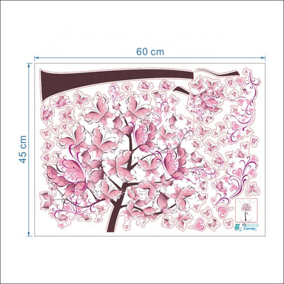 Pink butterfly flower Tree Wall Stickers Decals Girls Women Flower Mural Vinyl Wallpaper Home Living Room Bedroom Decor