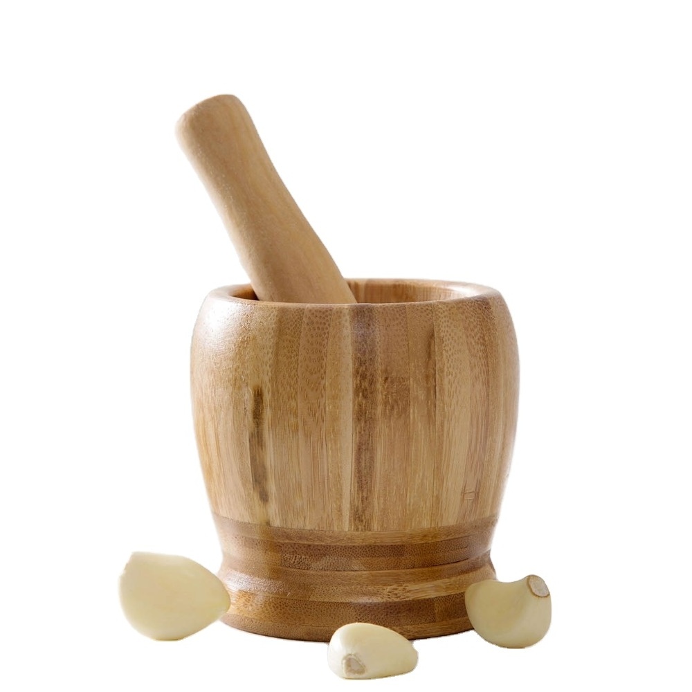 Bamboo Spice Crusher Garlic Grinder Foods Ginger Salt Pepper Mill Grinder Mortar And Pestle Set Kitchen Tool