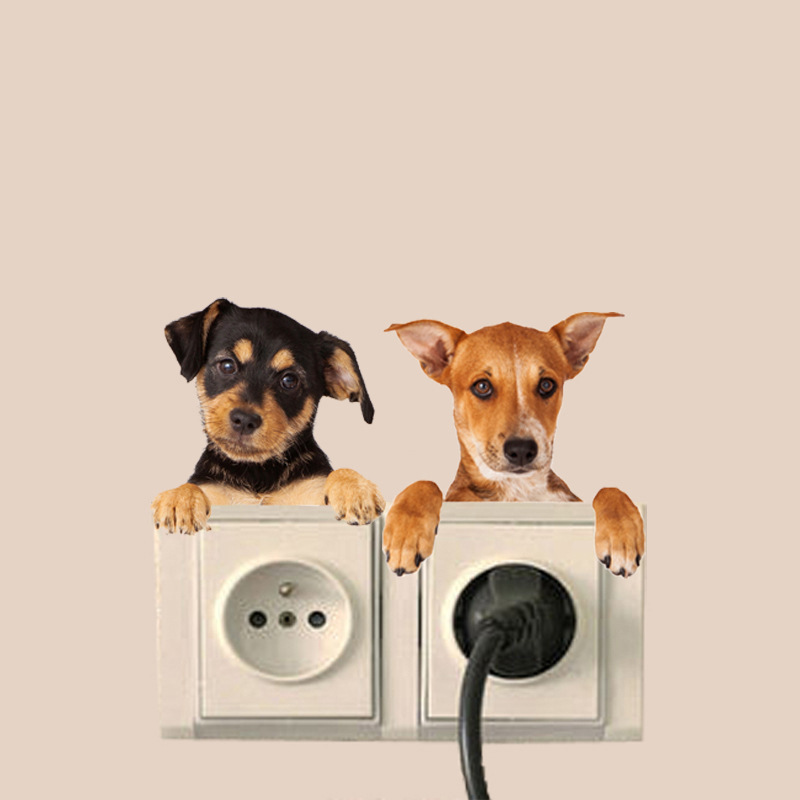 Cat and Dog 3D Switch Stickers,Vinyl for Bedroom,Living Room, Home Decor Decals, Plug Paste, Very Cute