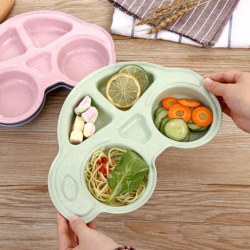 Baby Solid Feeding Kids Plate Lovely Cartoon Car Style Baby Food 4 Section Table Tray Children Divided Dinner Dish