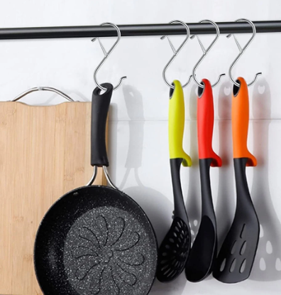 Metal S-Shape Hook Garden Hanging Clasp Kitchen Pot Rack Room Bags Clothes Towels Closet Rod S Hanger Hooks with Buckle