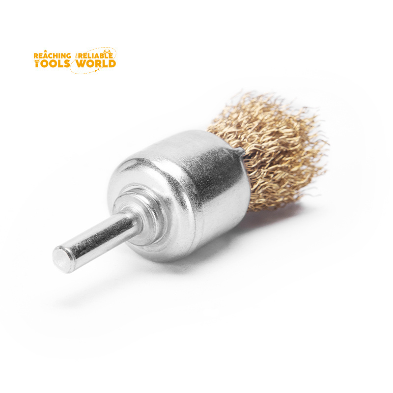 DingQi High Quality Crimped Steel Brass Wire End Brush for Polishing and Cleaning