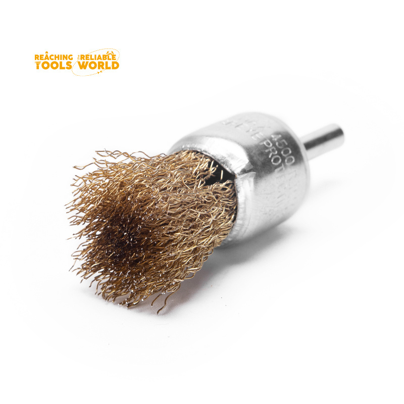 DingQi High Quality Crimped Steel Brass Wire End Brush for Polishing and Cleaning