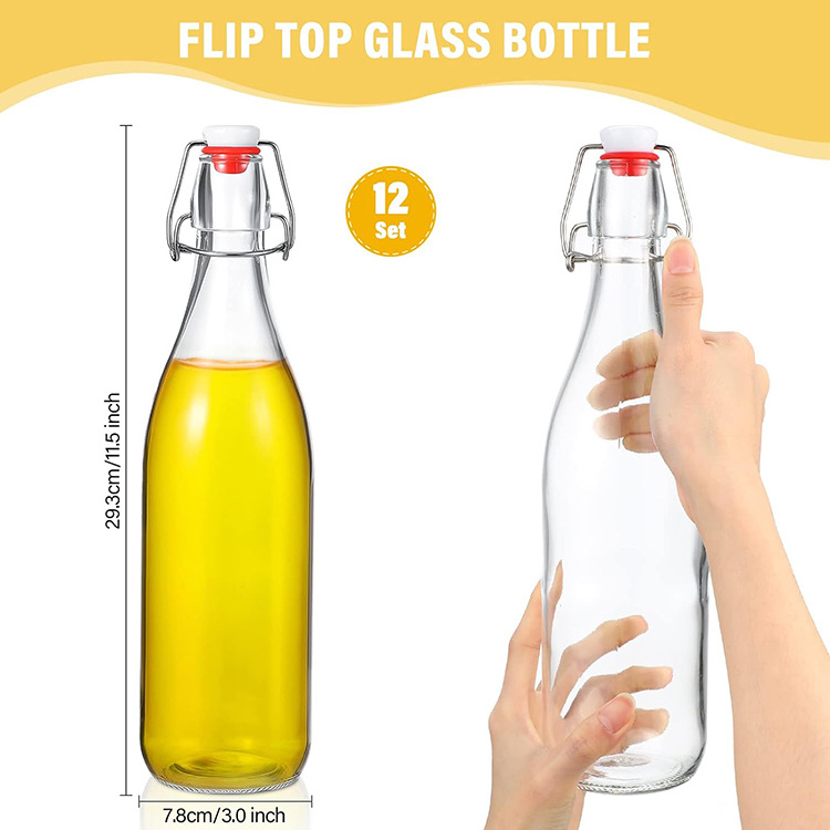 Wholesale 500ML glass bottles with lids kombucha flip top glass bottle with caps swung top glass bottles for drink beer wine