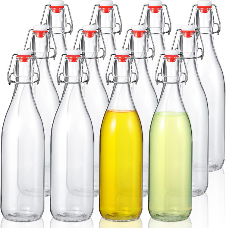 Wholesale 500ML glass bottles with lids kombucha flip top glass bottle with caps swung top glass bottles for drink beer wine