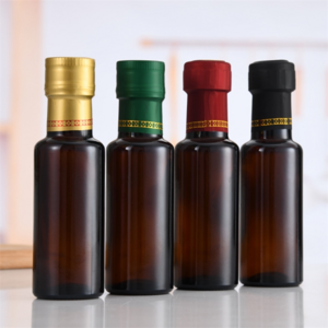 Empty cylinder dark brown olive oil Dispenser glass bottles 100ml for olive oil with lid for Kitchen