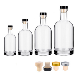 Manufacturer custom round empty gin whiskey liquor bottle gin vodka glass bottle with caps