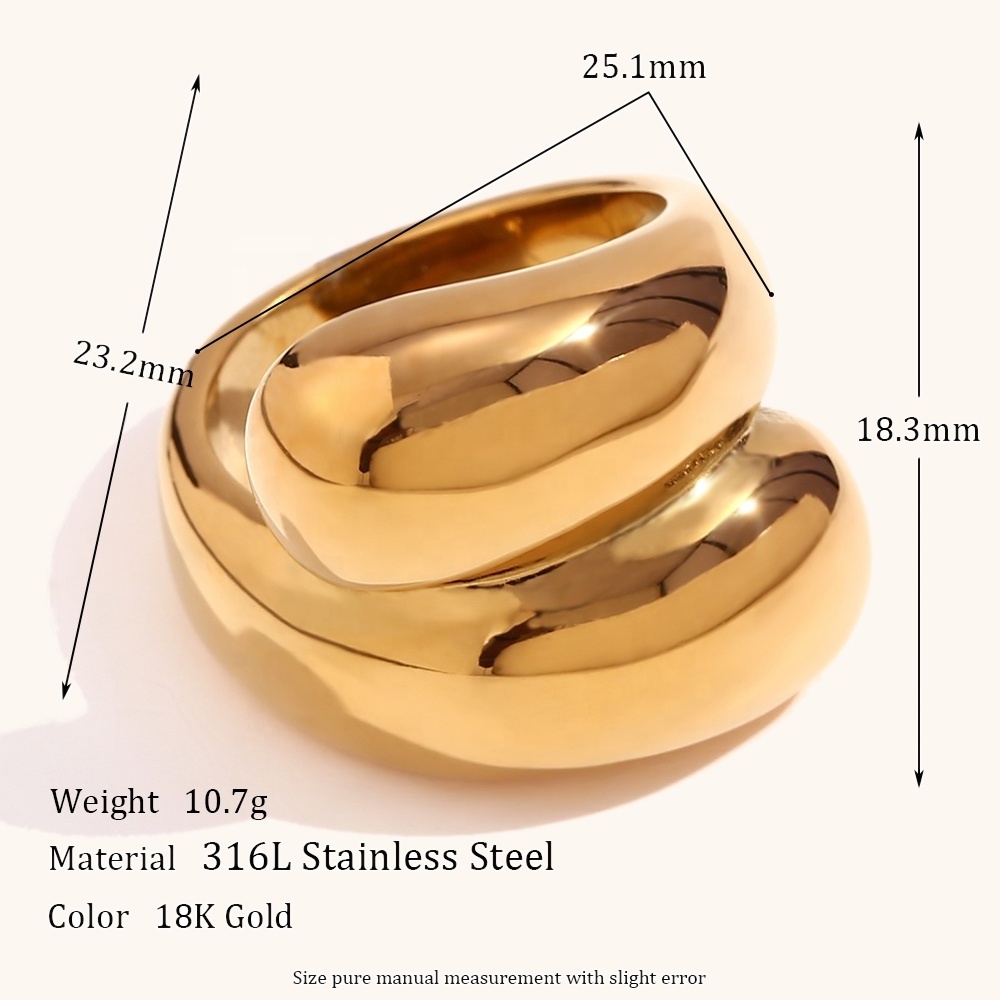 Dingran Minimalist Jewelry Exaggerated Double Layer Rings Gold Plated Stainless Steel Jewelry