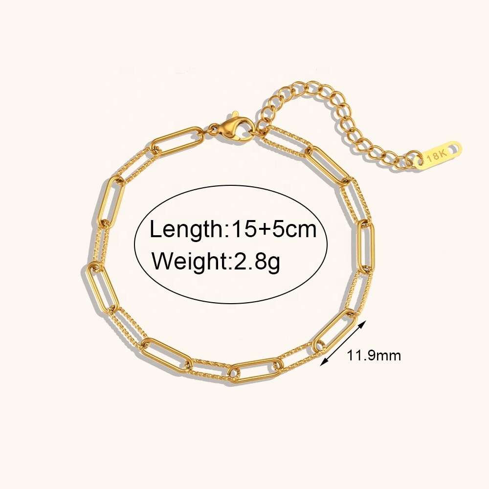 Dingran Fashion  Paper Clip Chain Necklaces Bracelets 18k Gold Plated Stainless Steel Waterproof Jewelry Set