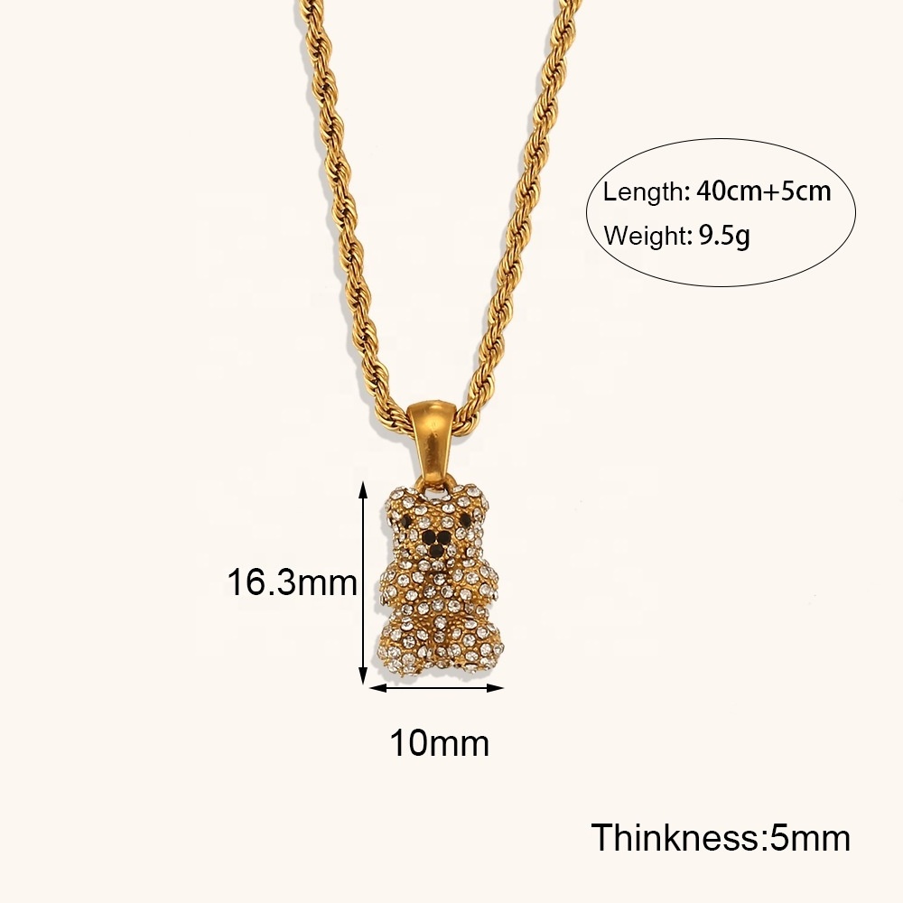 Dingran High Quality Rope Chain Necklace 316l Stainless Steel Gold Plated Cute Bear Pendant Necklaces Jewelry