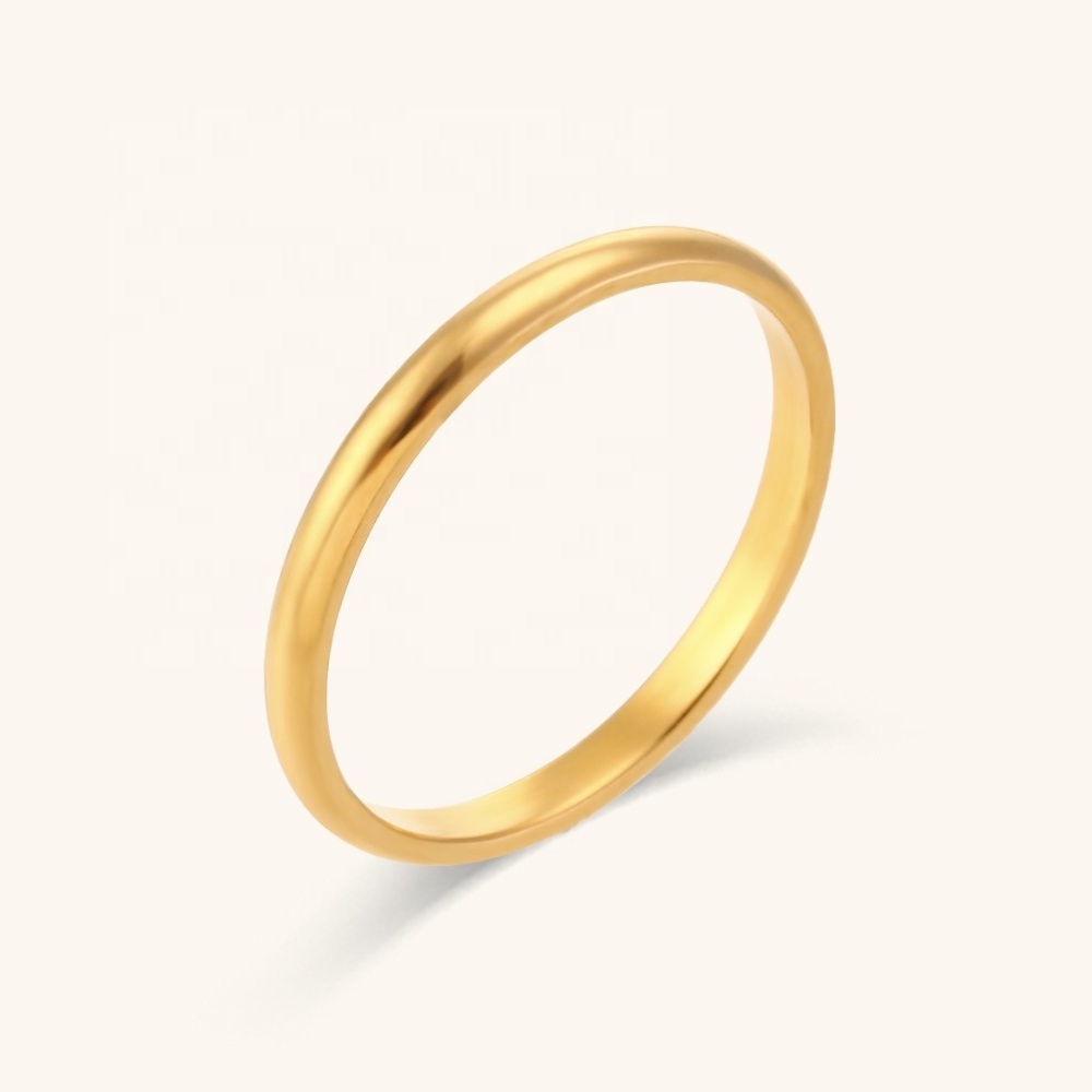 Ding Ran 2mm 4mm 6mm Simple Fashion Non Tarnish Rings 18k Gold Plated Stainless Steel Basic Rings