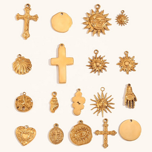 Dingran Wholesale Gold Plated Cross Heart Sun Pendants Charms Stainless Steel Charms For Jewelry Making