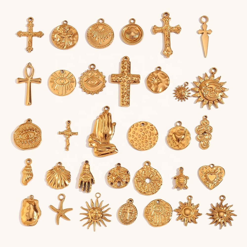 Dingran Wholesale Gold Plated Cross Heart Sun Pendants Charms Stainless Steel Charms For Jewelry Making