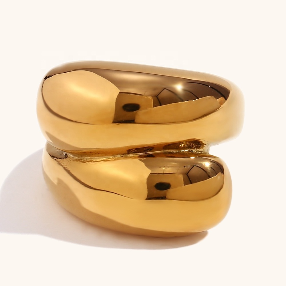 Dingran Minimalist Jewelry Exaggerated Double Layer Rings Gold Plated Stainless Steel Jewelry