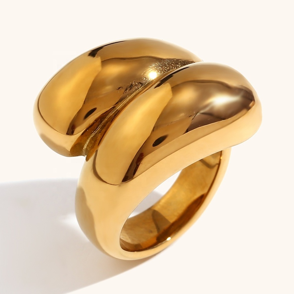 Dingran Minimalist Jewelry Exaggerated Double Layer Rings Gold Plated Stainless Steel Jewelry