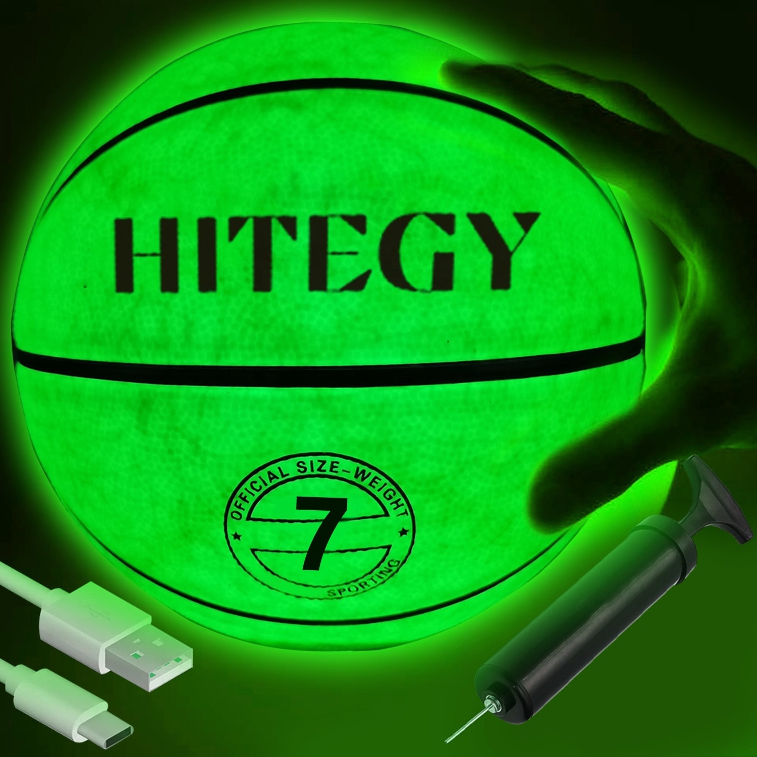 Glow-in-the-Dark Green Basketball for Teen Boys Glowing LED Ball Games for Night Basketball