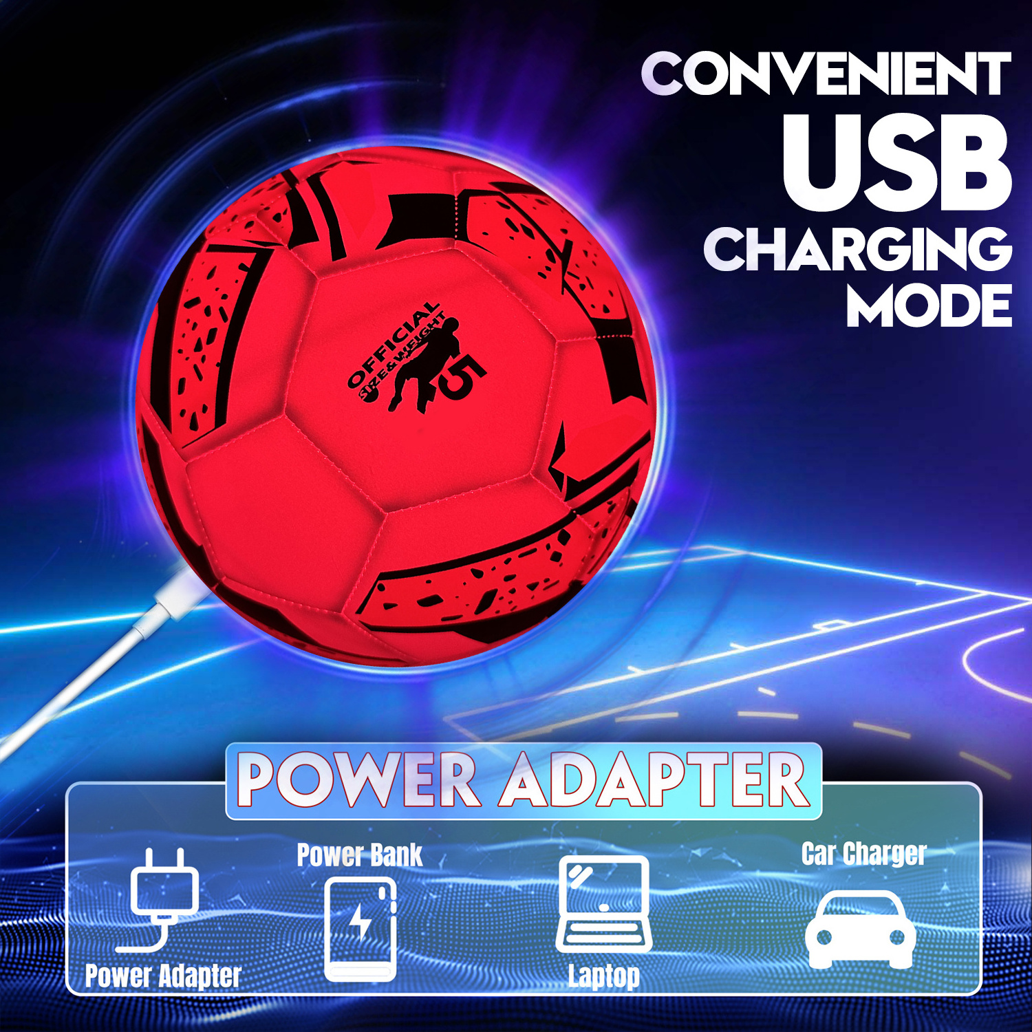 Official Size Rechargeable LED Soccer Ball Glow in the Dark Light-Up Training Ball