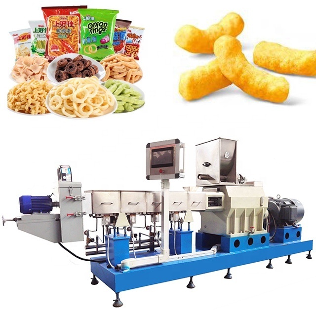 Slanted bar twin screw extruder prices corn chips food making puff snack machine