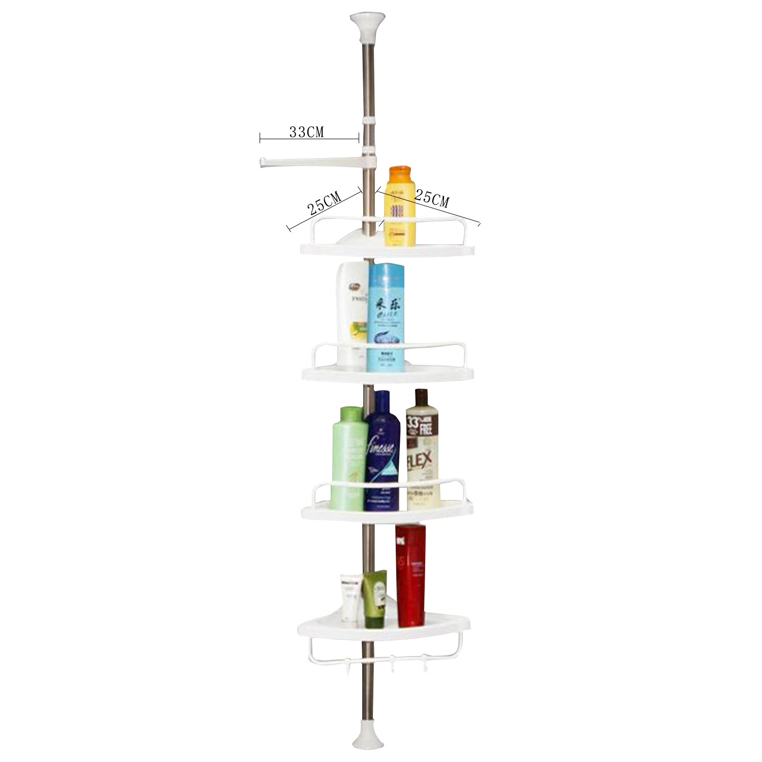 4 tier anti-rust white floating bathroom telescopic corner storage shower shelf for towel