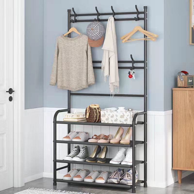 Clothes  Rack Foldable  Large Storage Space Shoe Rack With Coat Hanging Cabinet And Hook