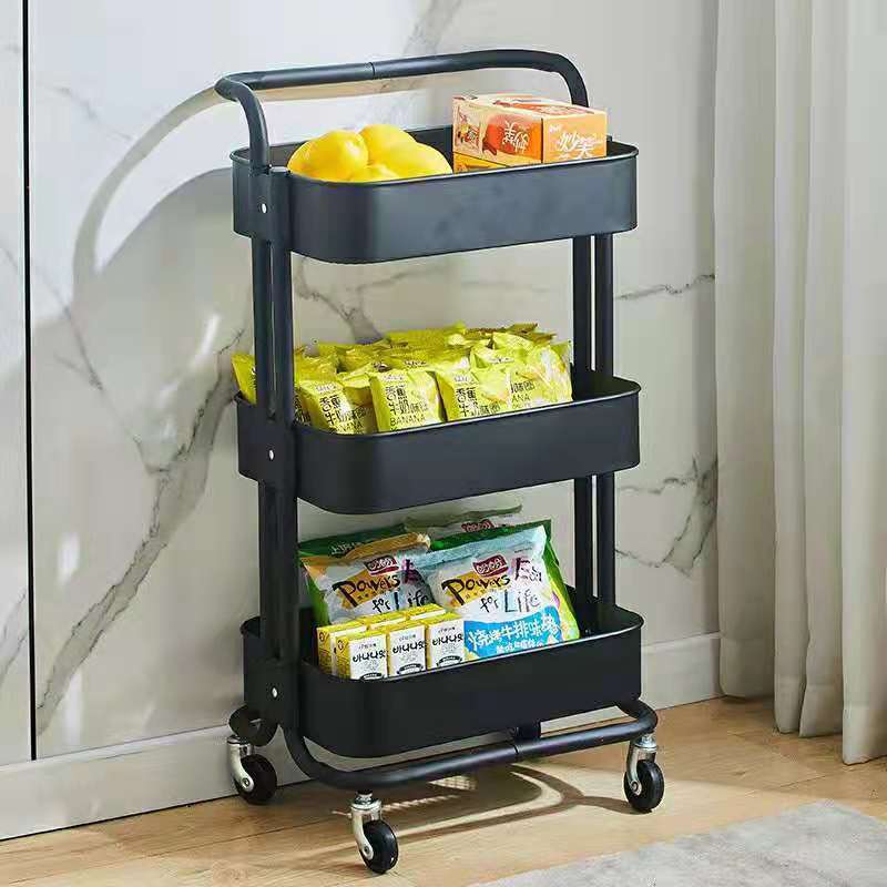 Wholesale 3-Tier Utility Rolling Cart with Large Storage and Metal Wheels for Office Kitchen Bedroom Trolley cart