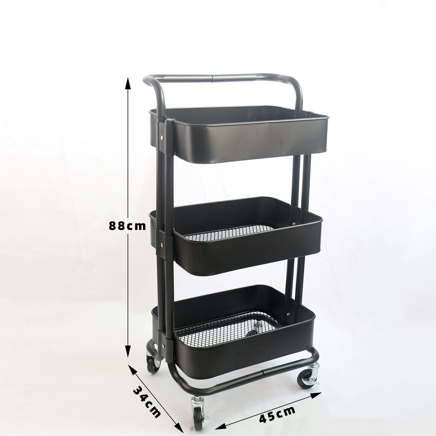 Wholesale 3-Tier Utility Rolling Cart with Large Storage and Metal Wheels for Office Kitchen Bedroom Trolley cart