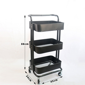 Wholesale 3-Tier Utility Rolling Cart with Large Storage and Metal Wheels for Office Kitchen Bedroom Trolley cart