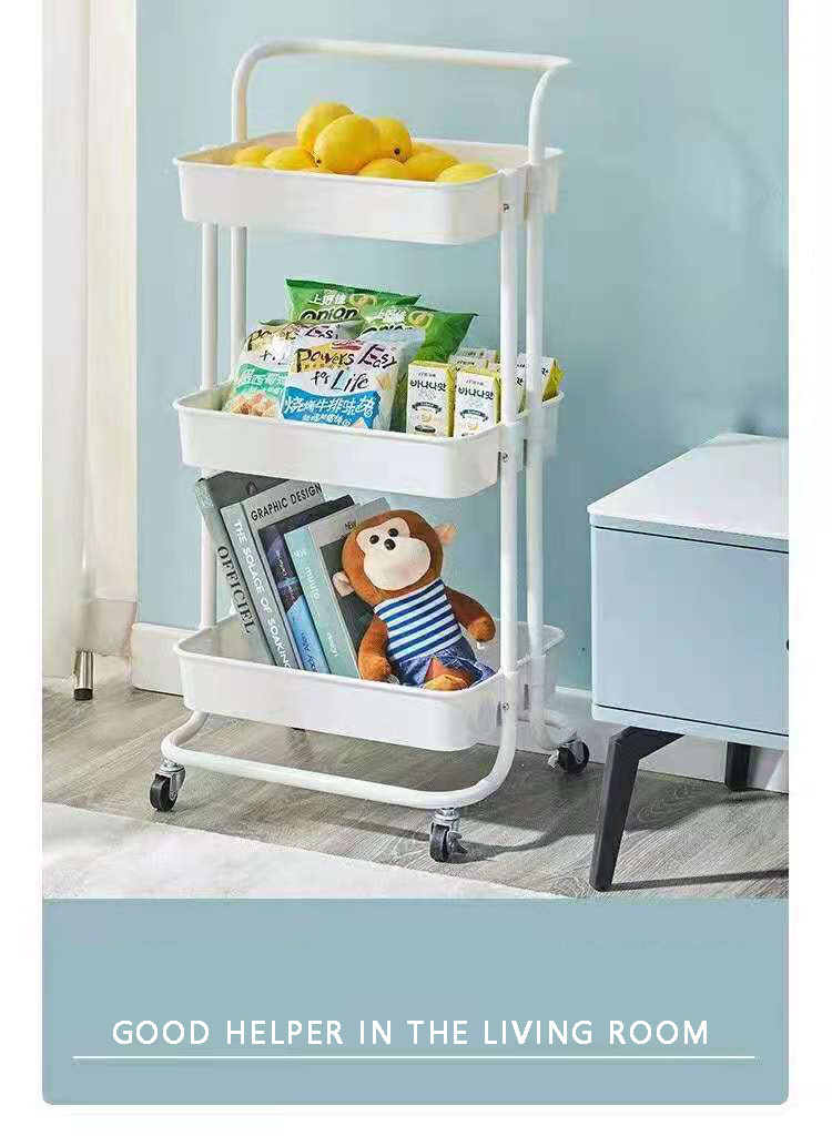 Wholesale 3-Tier Utility Rolling Cart with Large Storage and Metal Wheels for Office Kitchen Bedroom Trolley cart