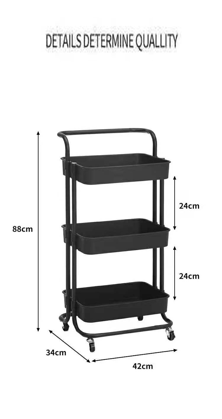 Wholesale 3-Tier Utility Rolling Cart with Large Storage and Metal Wheels for Office Kitchen Bedroom Trolley cart