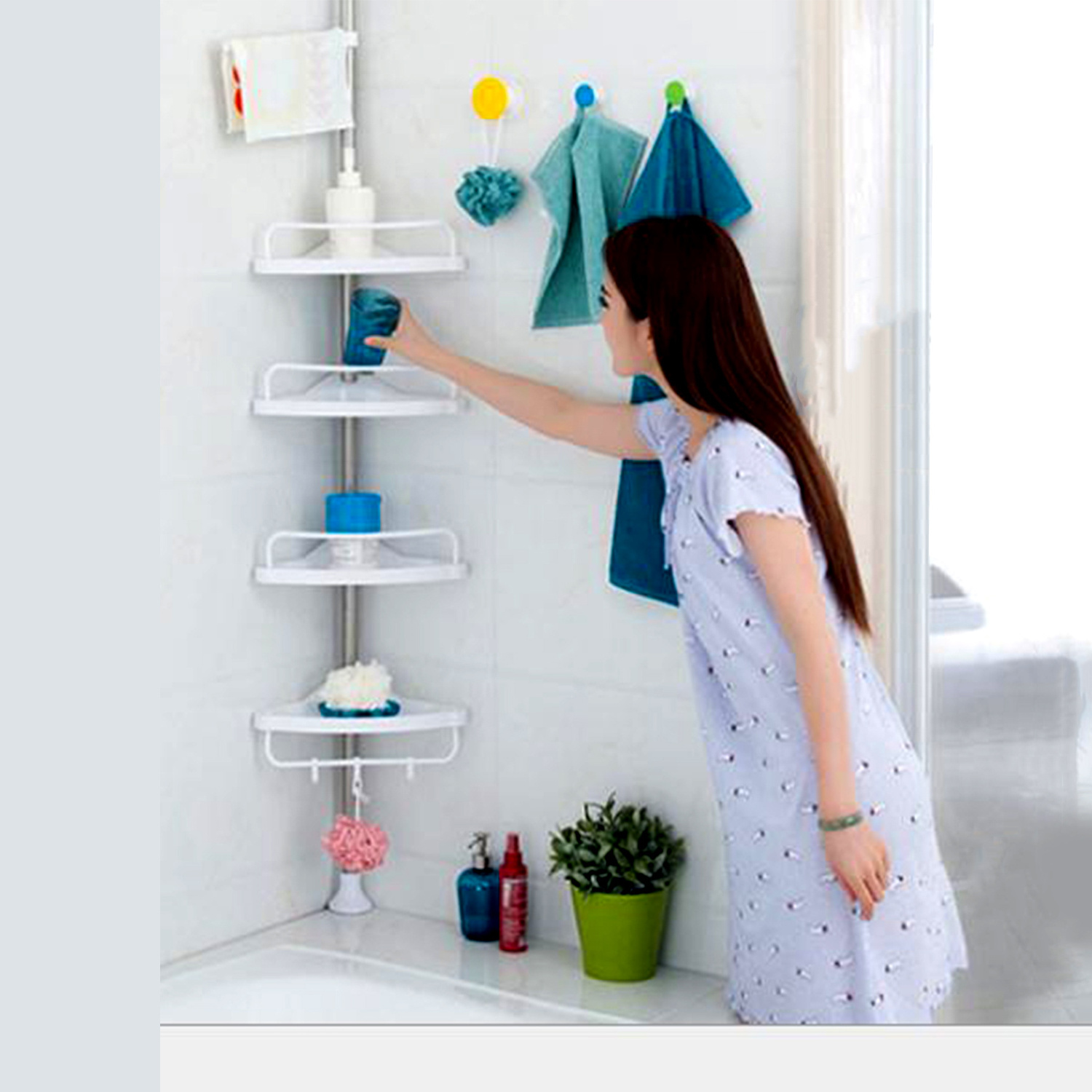 4 tier anti-rust white floating bathroom telescopic corner storage shower shelf for towel