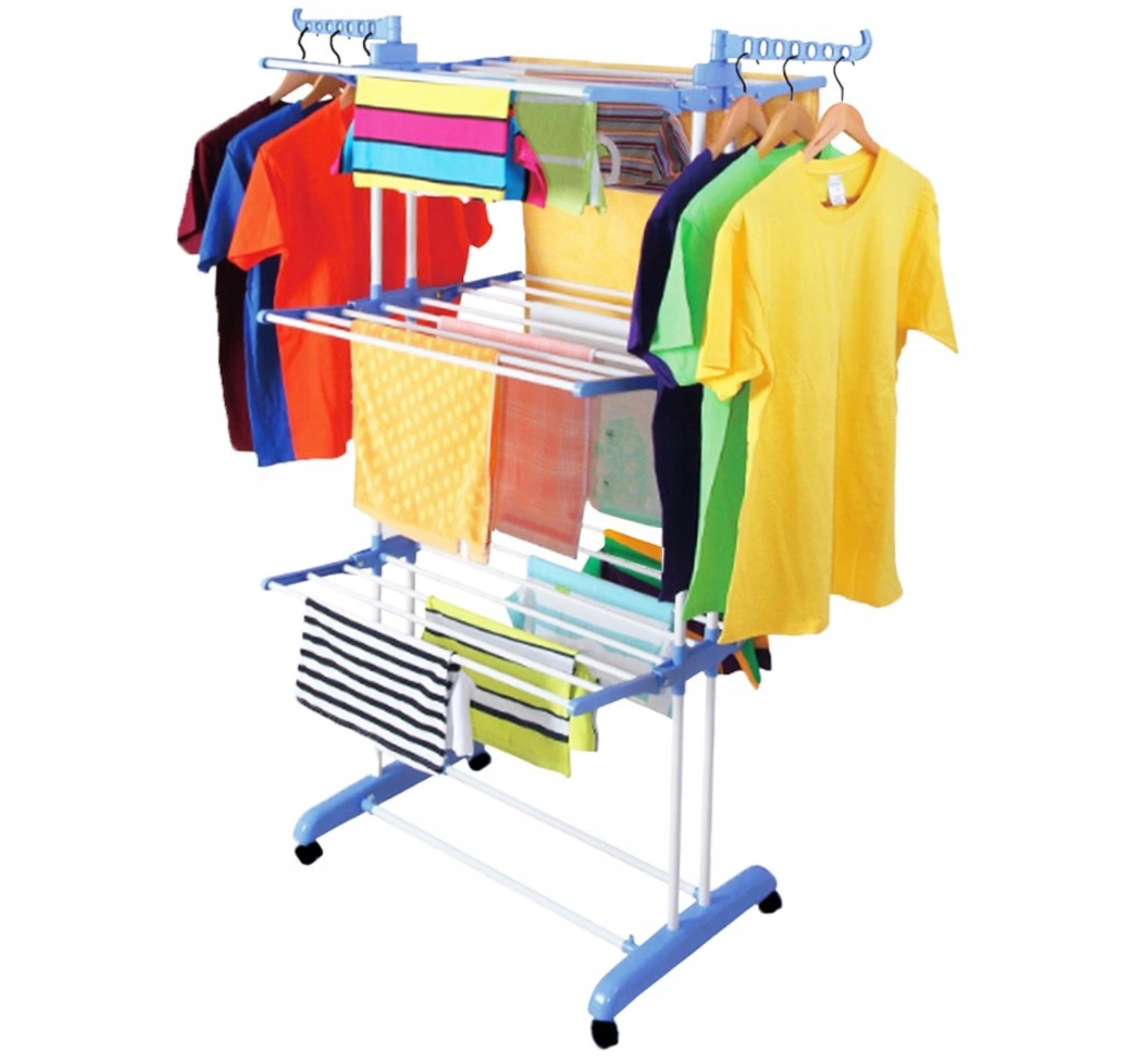 Factory direct supply mobile multi-layer drying rack towel floor folding double pole three layer drying rack hanger