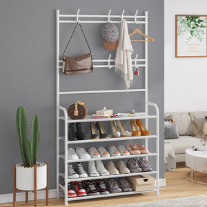 Clothes  Rack Foldable  Large Storage Space Shoe Rack With Coat Hanging Cabinet And Hook