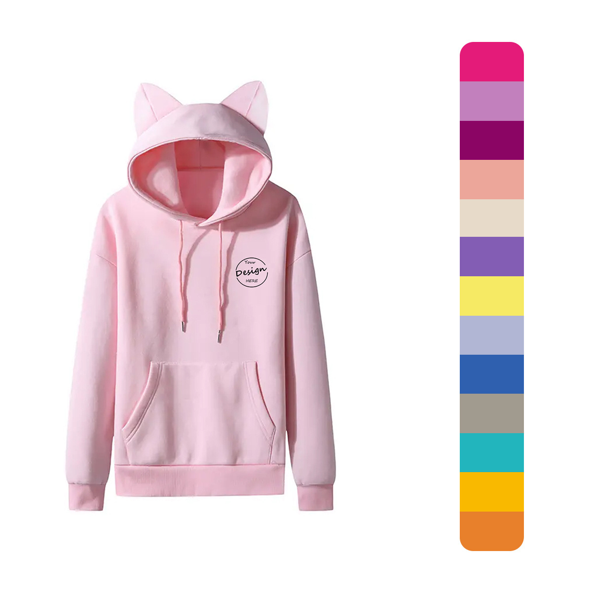 High Quality Logo Autumn New Fashion Cute Cat Ear Design Hoodie  Casual Long Sleeve Hooded Fleece Terry Cotton  Hoodie For Girl