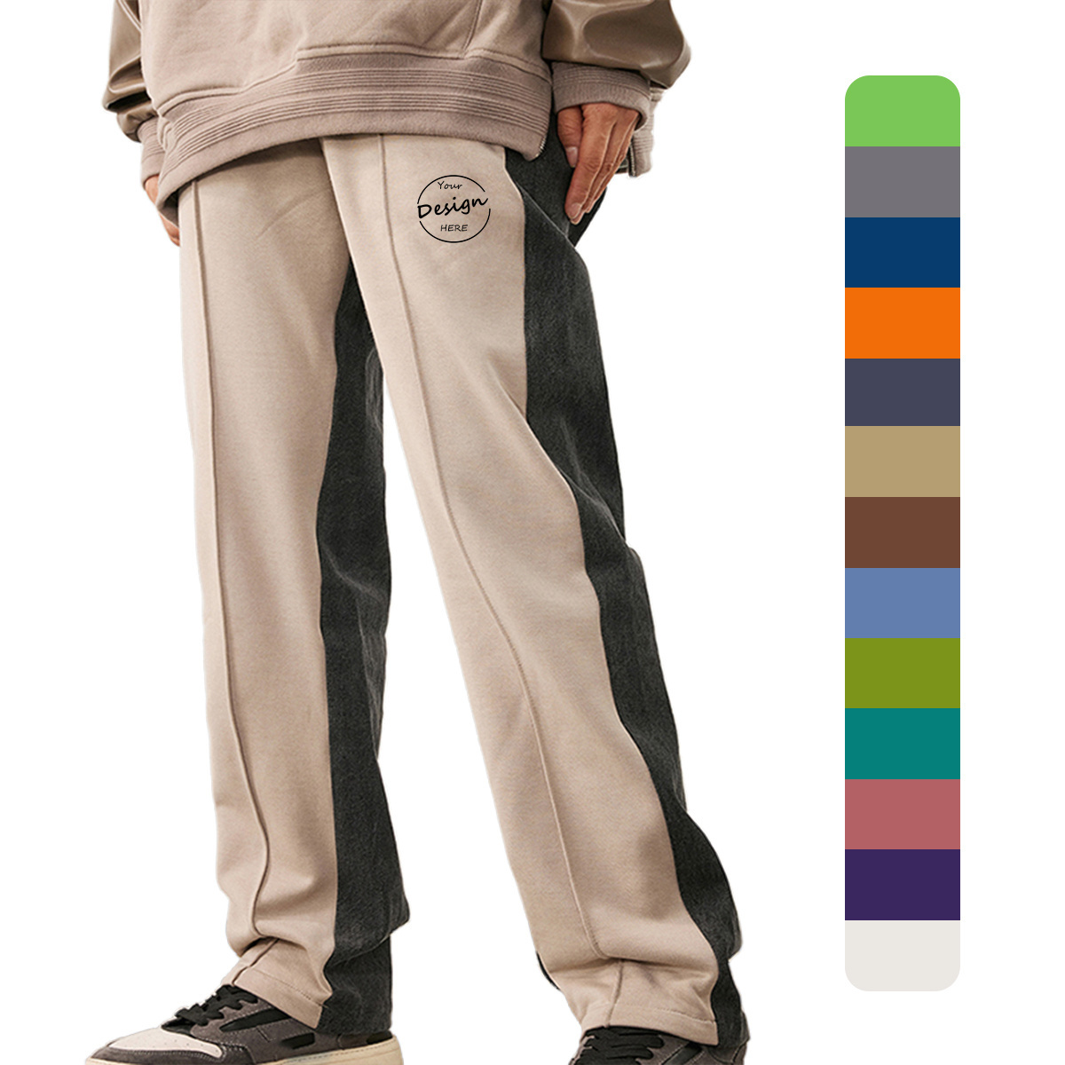 High Quality Custom Side Splice Sweatpants French Terry Fleece Flared Joggers Wide Leg Men Patchwork Pants