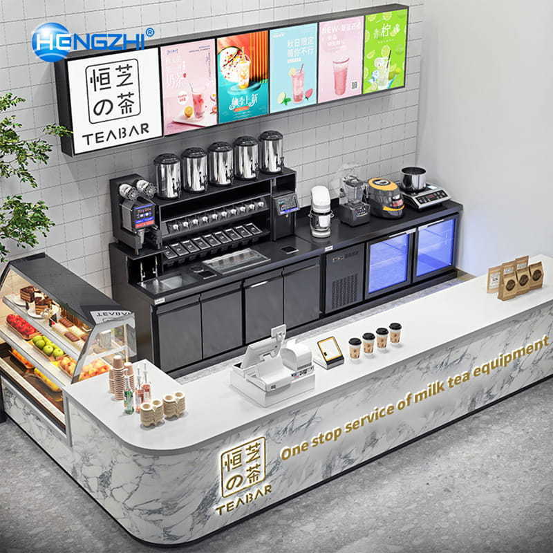 One Stop Solution All Set Boba Tea Shop Packaging Ingredients Machinery Milk Tea Bar Equipment Bubble Tea Counter Machine