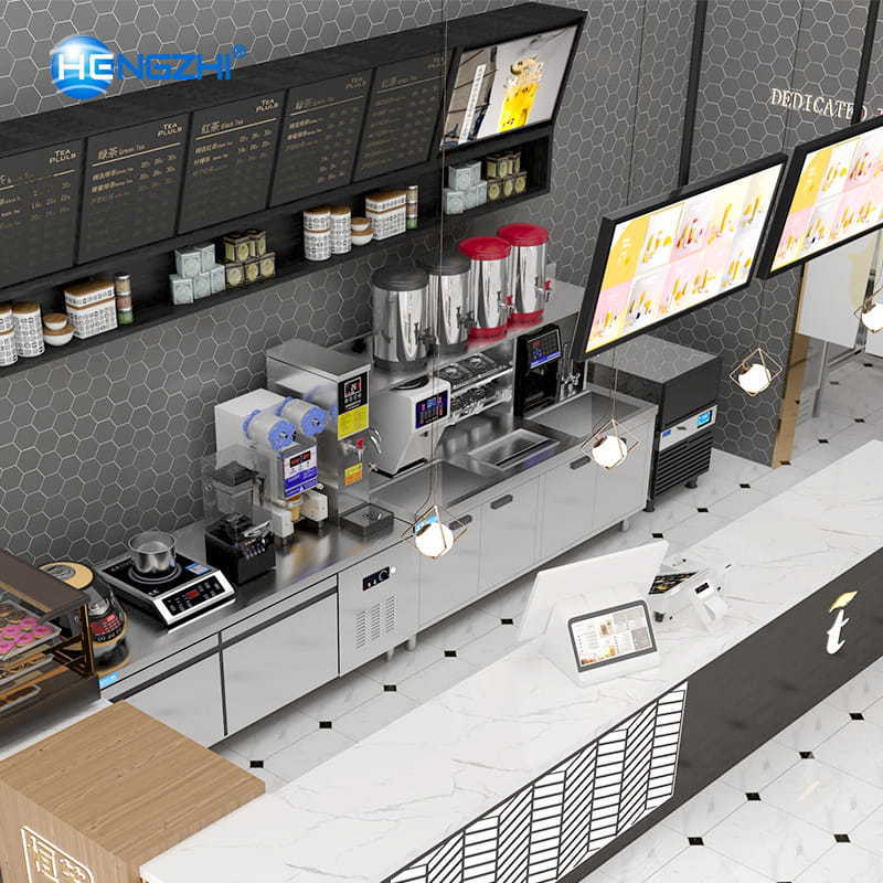 One Stop Solution All Set Boba Tea Shop Packaging Ingredients Machinery Milk Tea Bar Equipment Bubble Tea Counter Machine